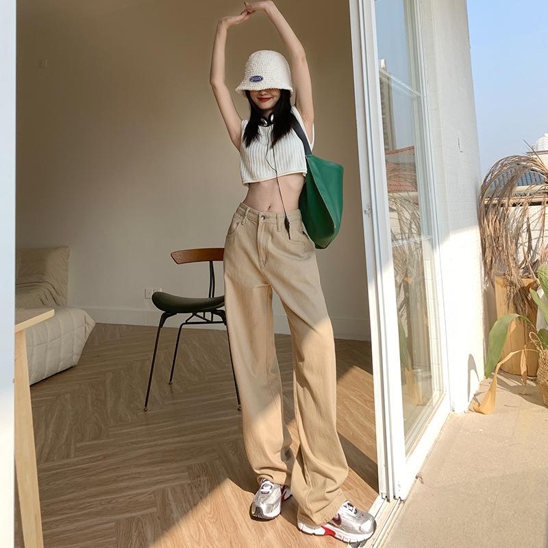 Quần jean kaki nữ ống suông quần dài 100cm lưng cao nhiều màu phong cách Ulzzang School - QJ02