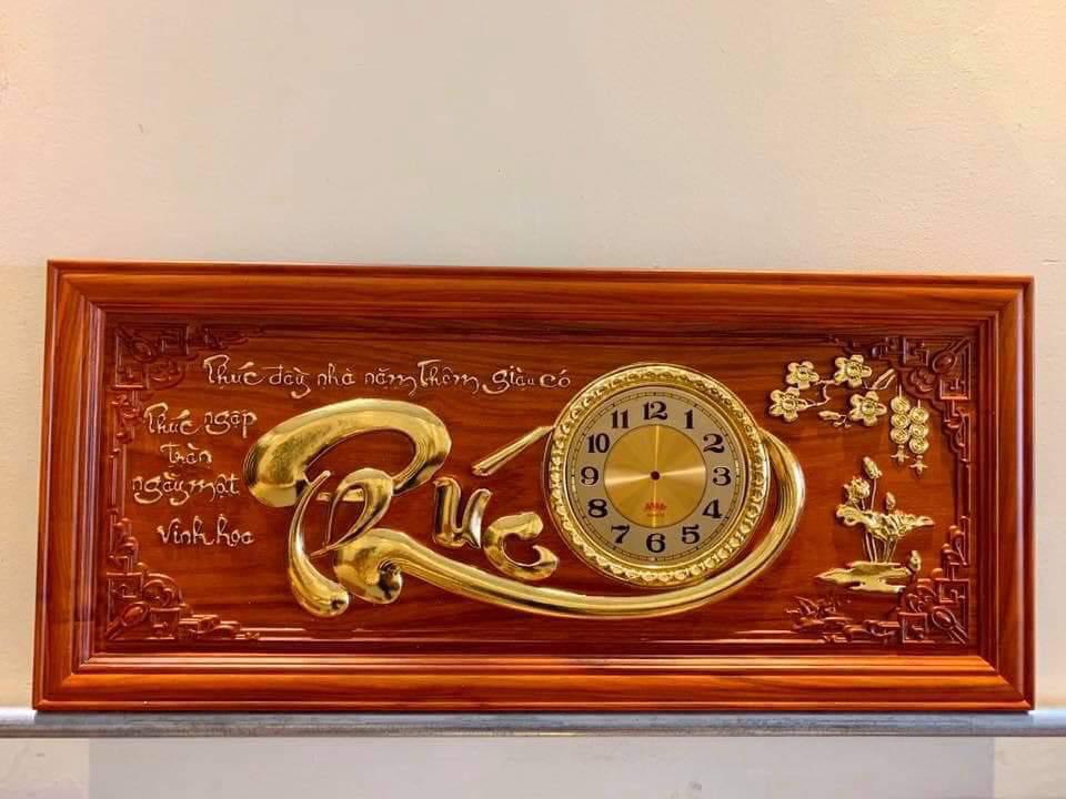 Tranh đồng hồ treo tường chữ phúc bằng gỗ hương đỏ kt 48×108×4cm