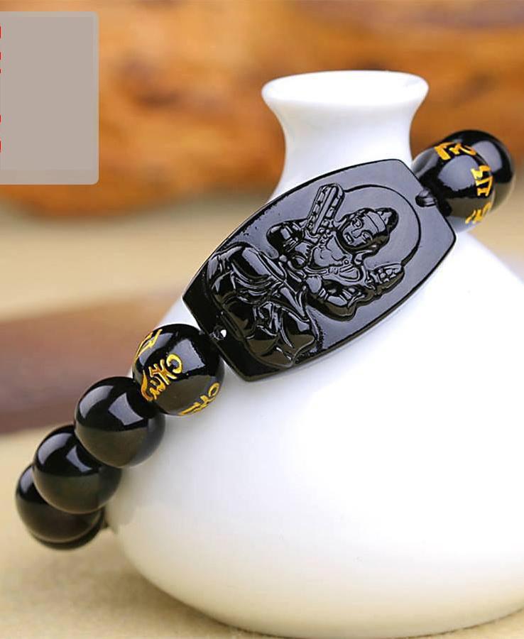 Vòng tay đá phong thủy Bạc Quang Thản  -VTBM04 - Vòng tay khắc ngài Bồ Tát Hư Không Tạng đá 10 ly cho người tuổi sửu- Tuổi Dần