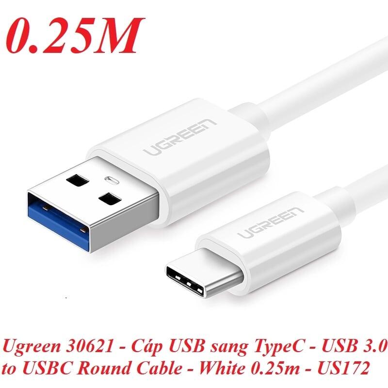 Ugreen UG30621US172TK 0.25M màu Trắng Cáp USB TypeC sang USB 3.0 cáp tròn - HÀNG CHÍNH HÃNG