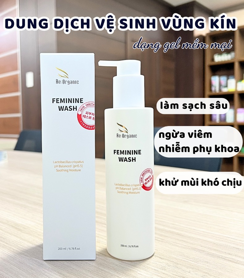 Dung dịch vệ sinh phụ nữ Re:Organic Feminine Wash 200ml Hàn Quốc, gel làm sạch, khử mùi hôi, cân bằng pH, vệ sinh phụ khoa dùng cho cả Nam và Nữ