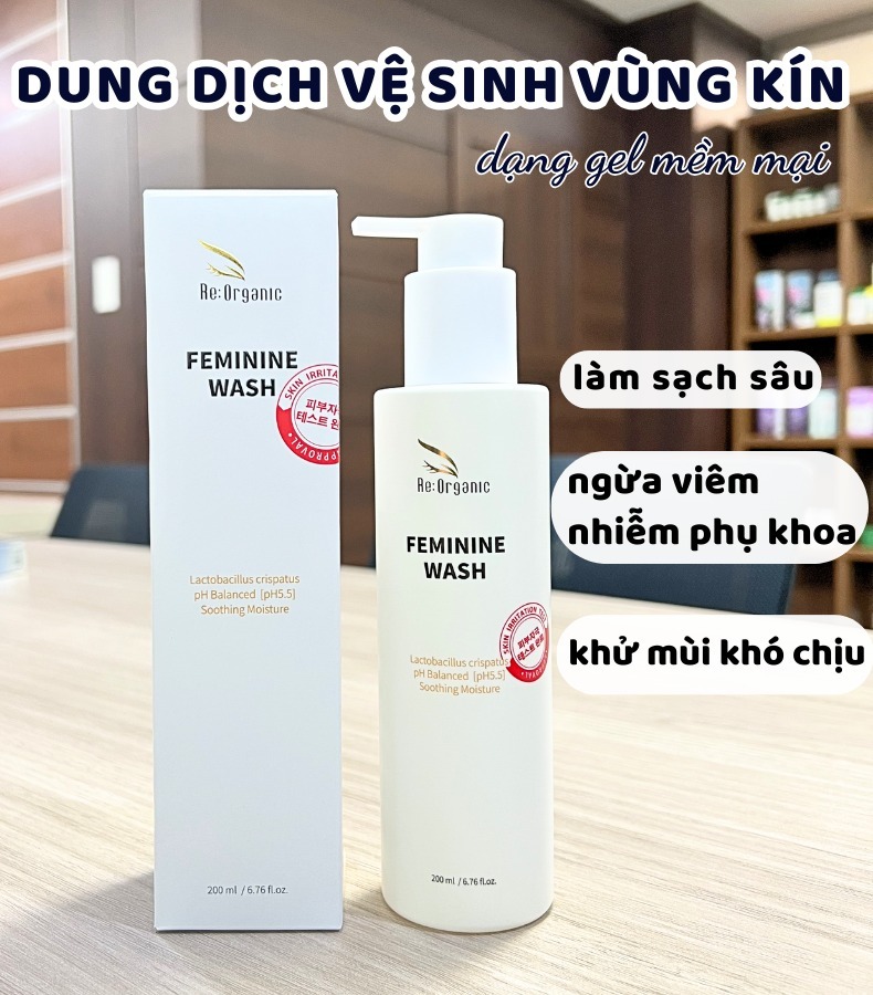 Vệ sinh nam Re:Organic Feminine Wash 200ml Hàn Quốc, gel làm sạch, khử mùi hôi, cân bằng pH, dung dịch vệ sinh phụ khoa dùng cho cả Nam và Nữ - Combo 2 hộp