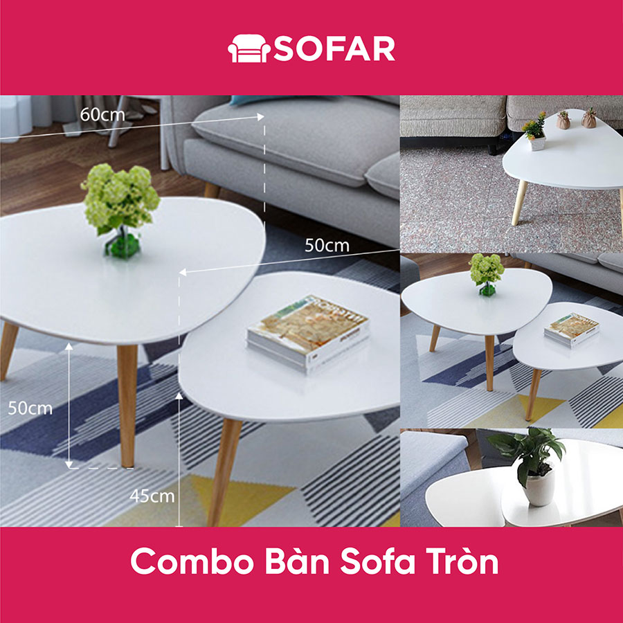 Bộ 2 Bàn Sofa - Cafe Tam Giác (50 x 45cm &amp;  60 x 50cm)