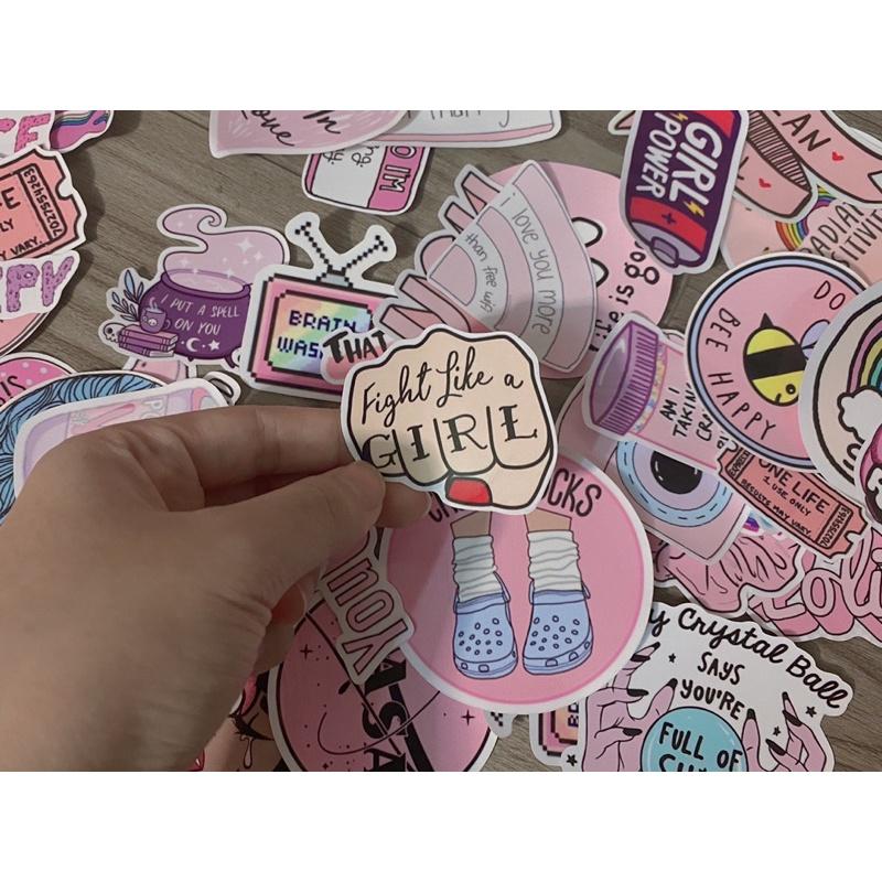 Set 50 stickers chống thấm nước chủ đề aesthetic màu hồng trang trí vali laptop nón bảo hiểm cửa hàng nhà cửa