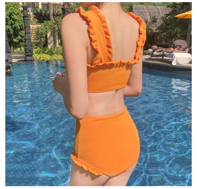 Bikini 2 mảnh màu vàng quần cạp cao