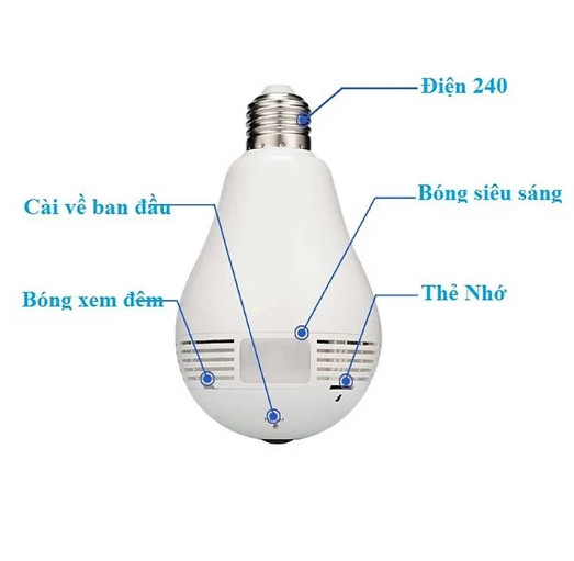 Camera IP WIFI ICSEE 2.0 Megapixel Tích Hợp Bóng Đèn Led Sáng - Quan Sát Toàn Cảnh 360° - Không Có Góc Khuất - Đàm Thoại 2 chiều