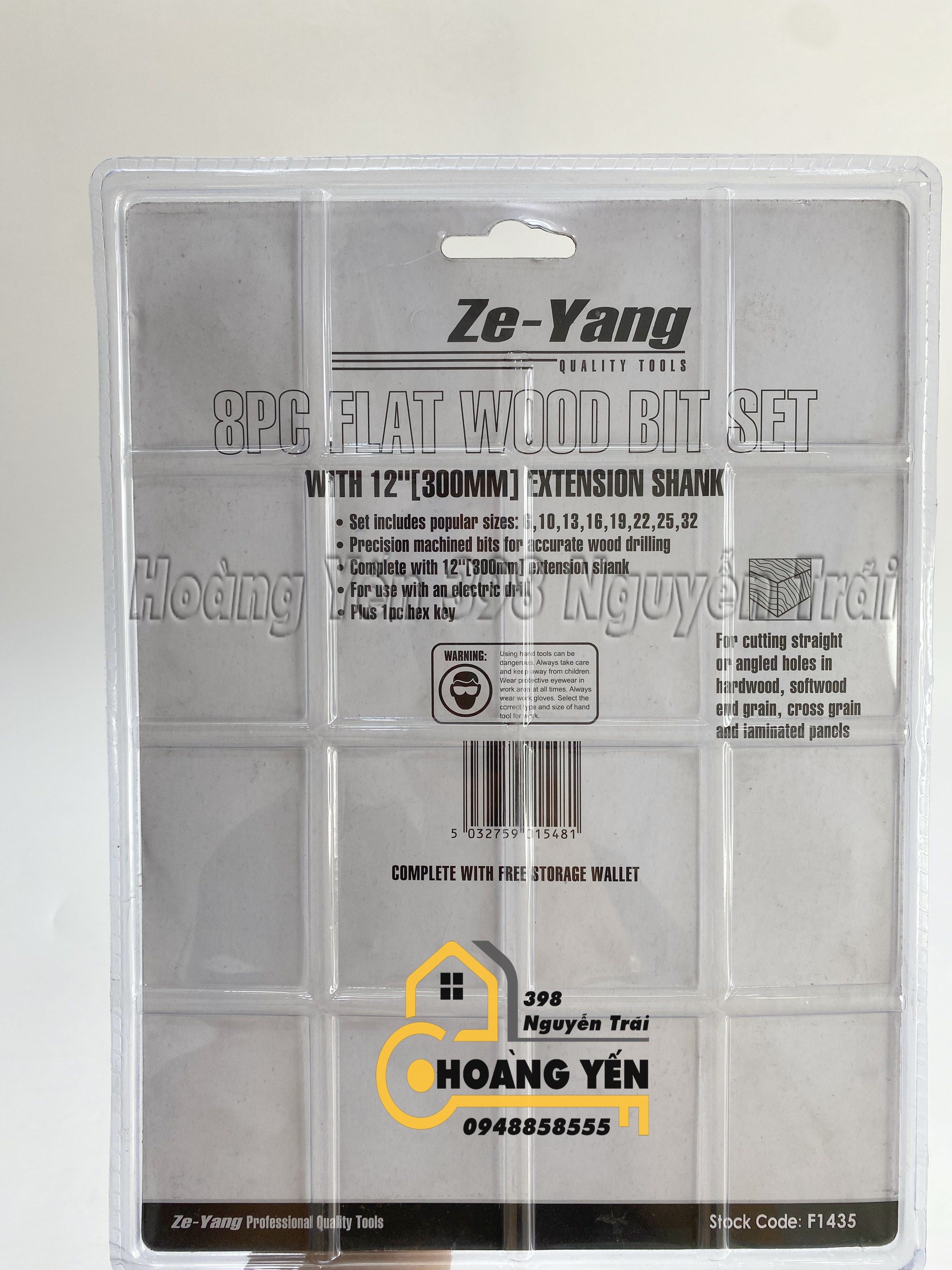 Bộ 8 mũi khoan khoét gỗ đuôi cá Ze Yang kích thước 6-32mm, bộ mũi khoan khoét lỗ gỗ