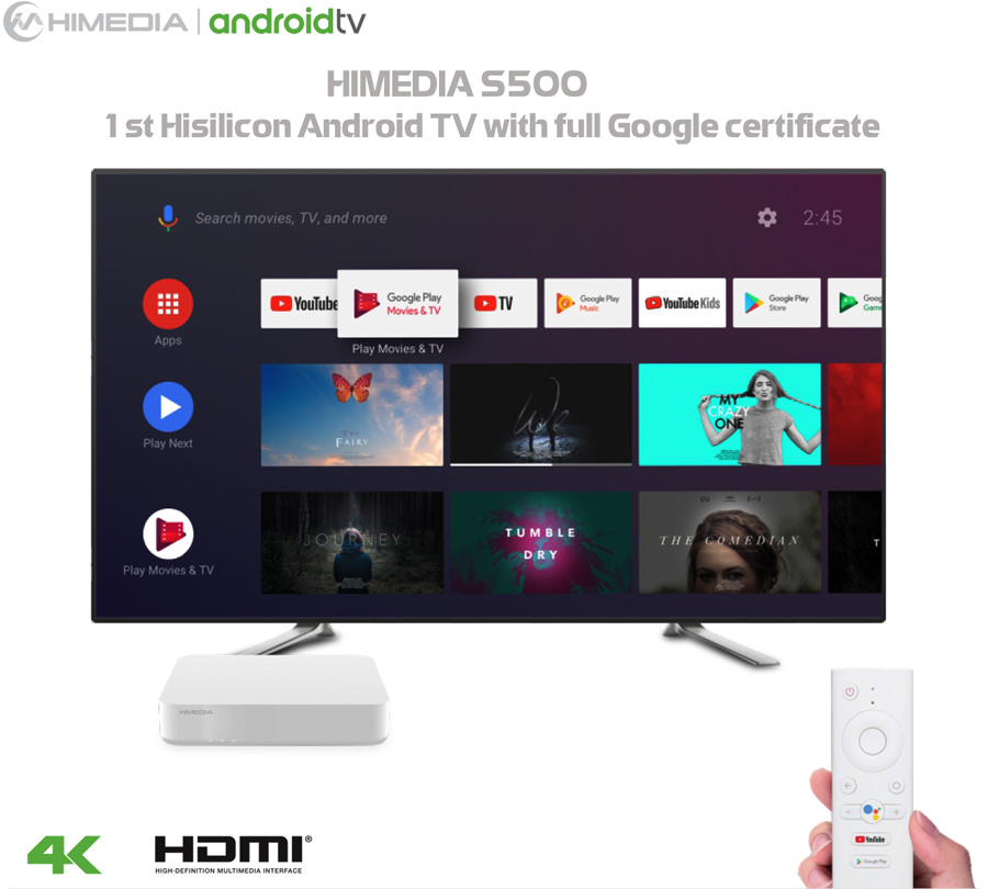 Android Tv Box HIMEDIA S500 - Android Chính Chủ Google 9.0, Ram 2G, Có Cổng Quang - Hàng Chính Hãng