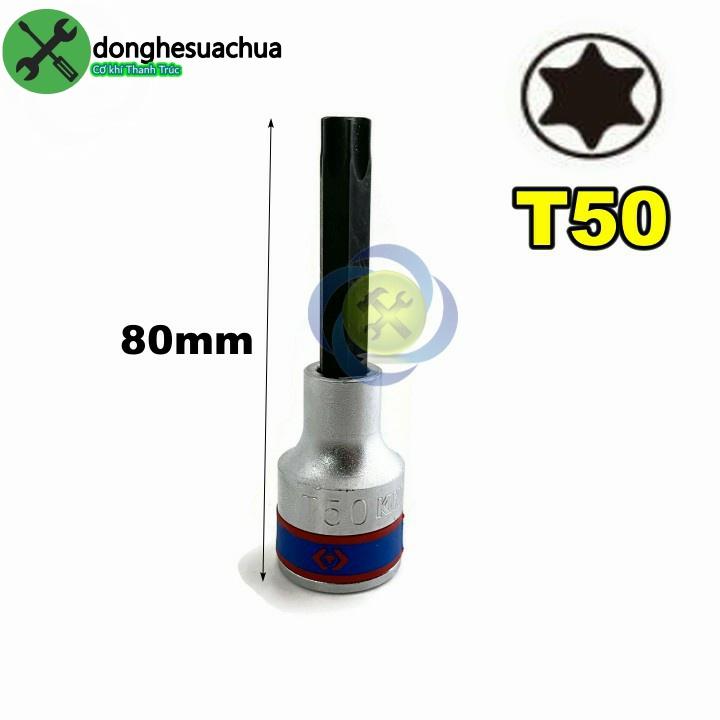 Đầu tuýp sao T50 1/2 Kingtony 403350 dài 80mm trắng đen