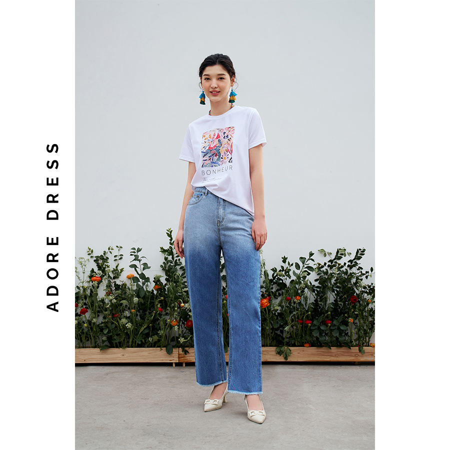 Áo phông graphic T-shirts cotton trắng in summer flowers 311TS2013 ADORE DRESS