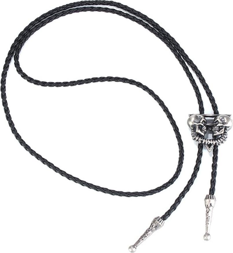 Punk Skeleton Skull Bolo Tie Leather Necktie Necklace Western