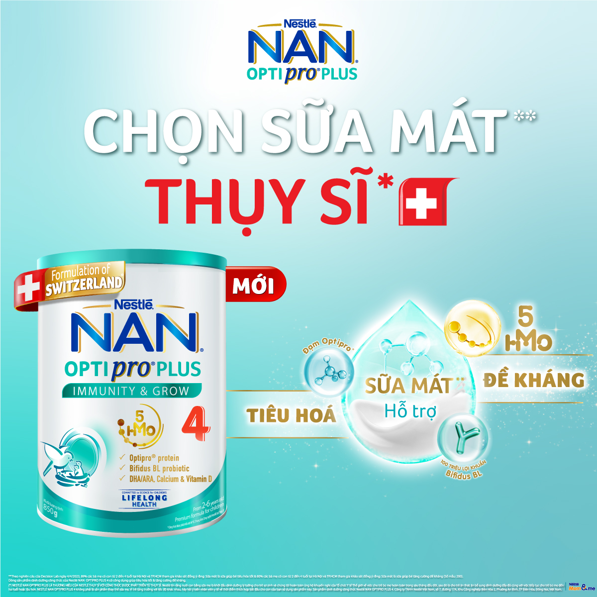 Bộ 2 Lon sữa bột Nestlé NAN OPTIPRO PLUS 4 850g/lon với 5HMO Giúp tiêu hóa tốt + Tăng cường đề kháng Tặng Gấu bông cho bé (2 - 6 tuổi)