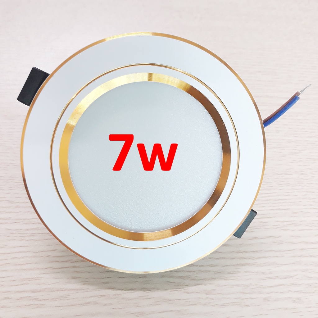 Combo 10 đèn âm trần 7w viền vàng 3 chế độ sáng
