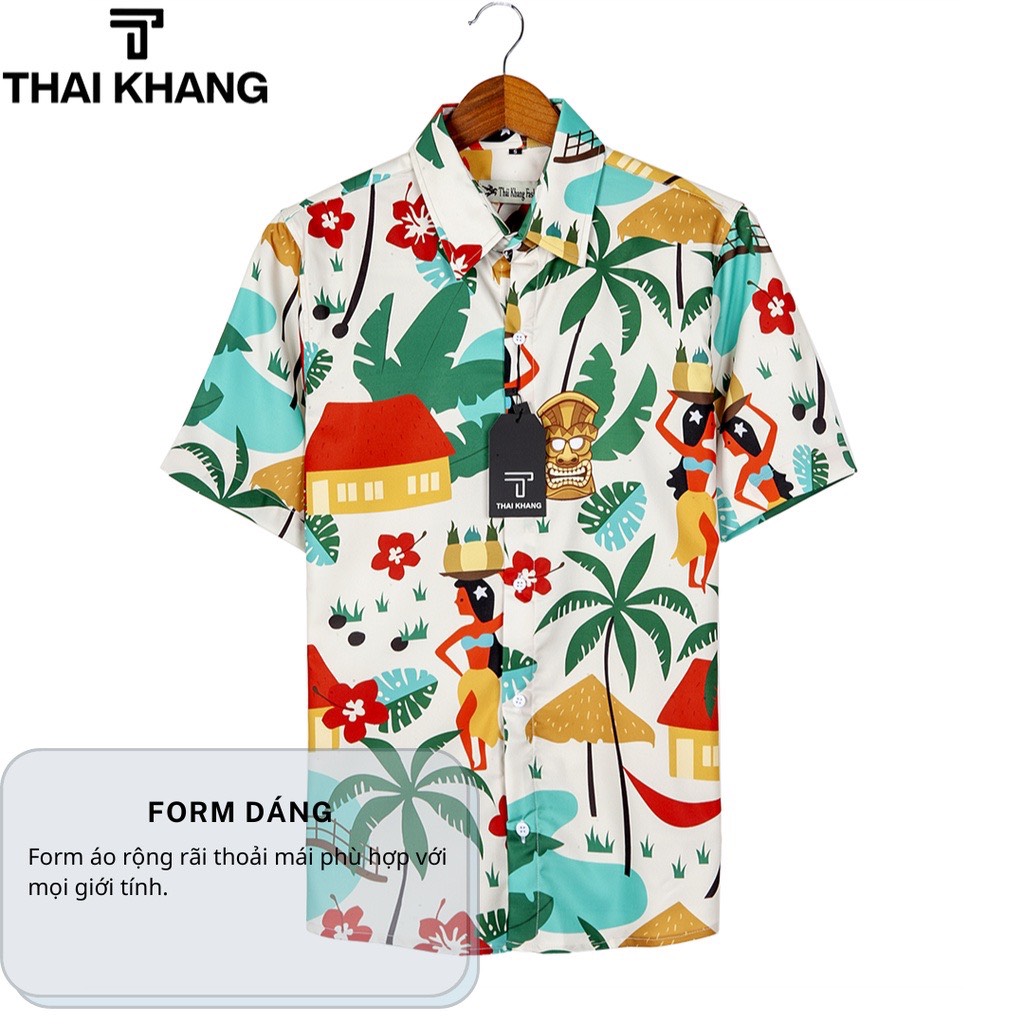 Áo sơ mi nam nữ vài lụa mềm họa tiết BIỂN HAWAII đẹp đi biển áo nhóm co giãn thấm hút cực mát