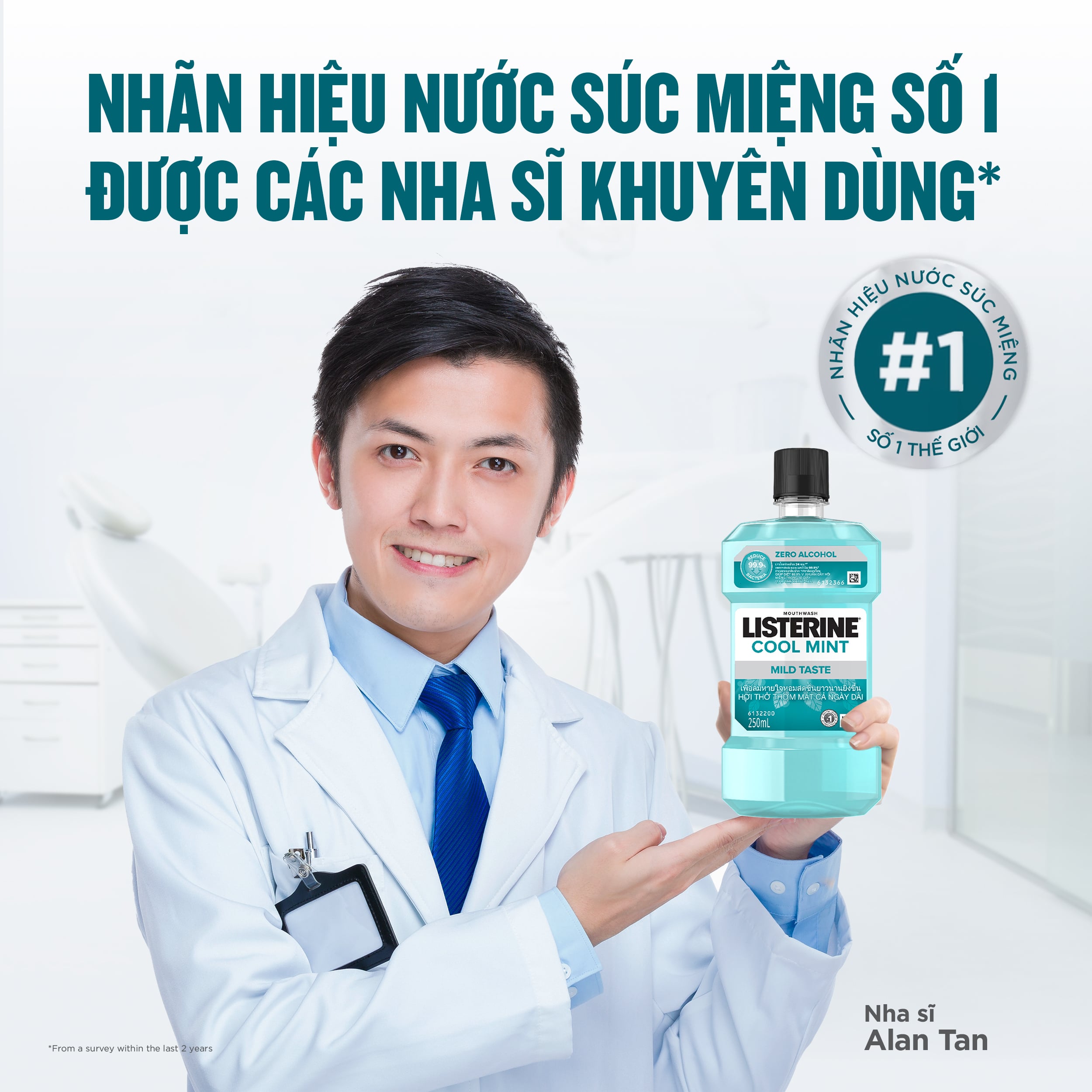 Nước súc miệng không cay giúp hơi thở thơm mát Listerine Cool Mint Zero Alcohol - Dung tích 100ml