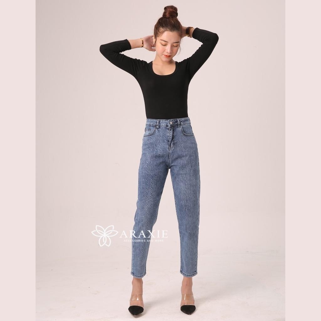 Quần jean baggy nữ Jean Araxie Quần bò baggy nữ cạp cao màu xanh co giãn tốt hack dáng JABG01