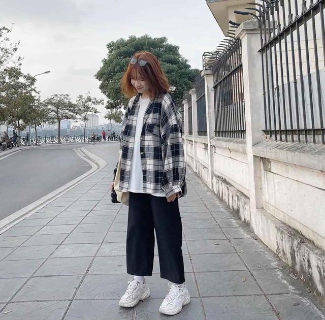 ÁO SƠ MI KẺ CARO DÁNG THỤNG - KẺ ĐEN