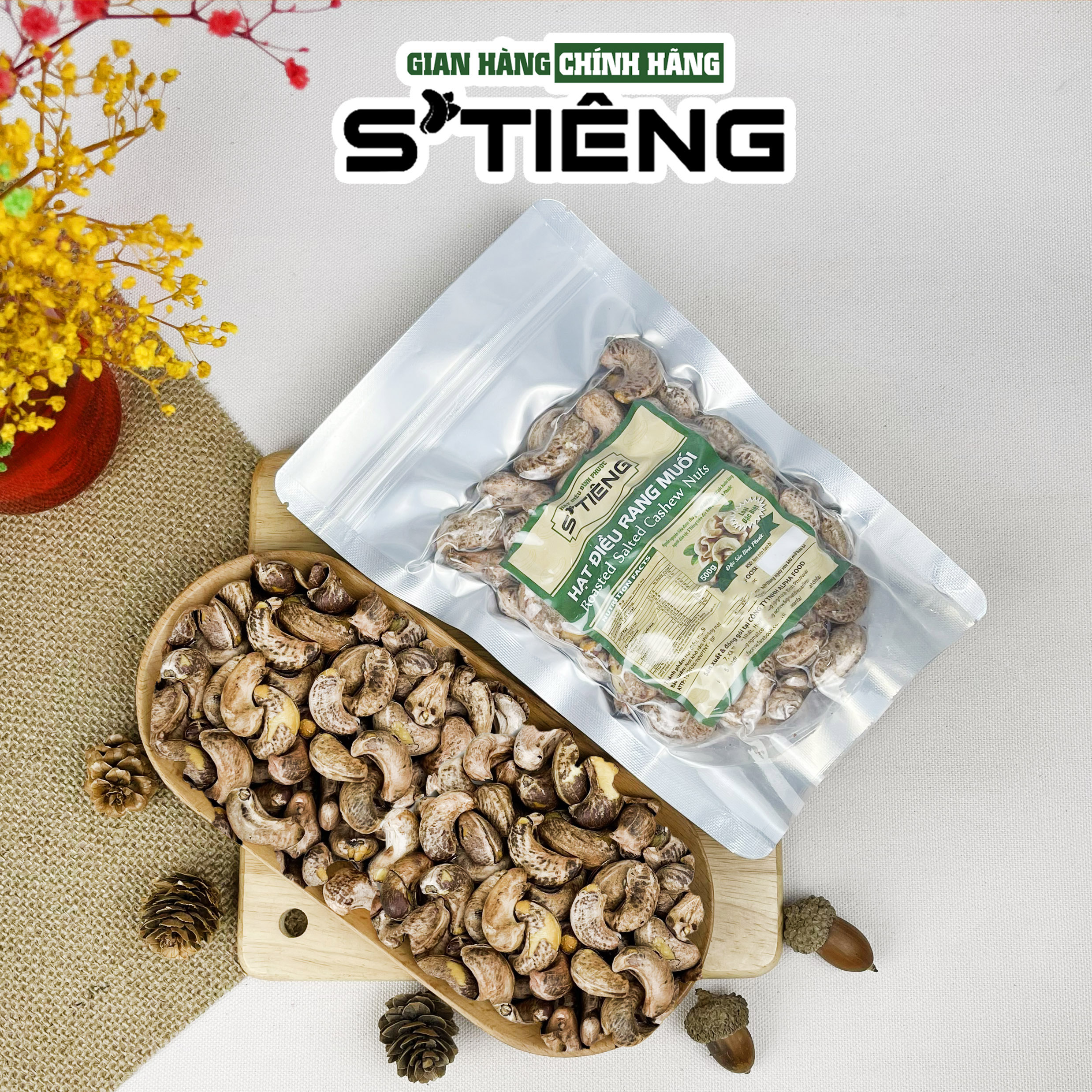 500Gr Hạt Điều Rang Muối Nguyên Hạt S'TIÊNG Túi Zip