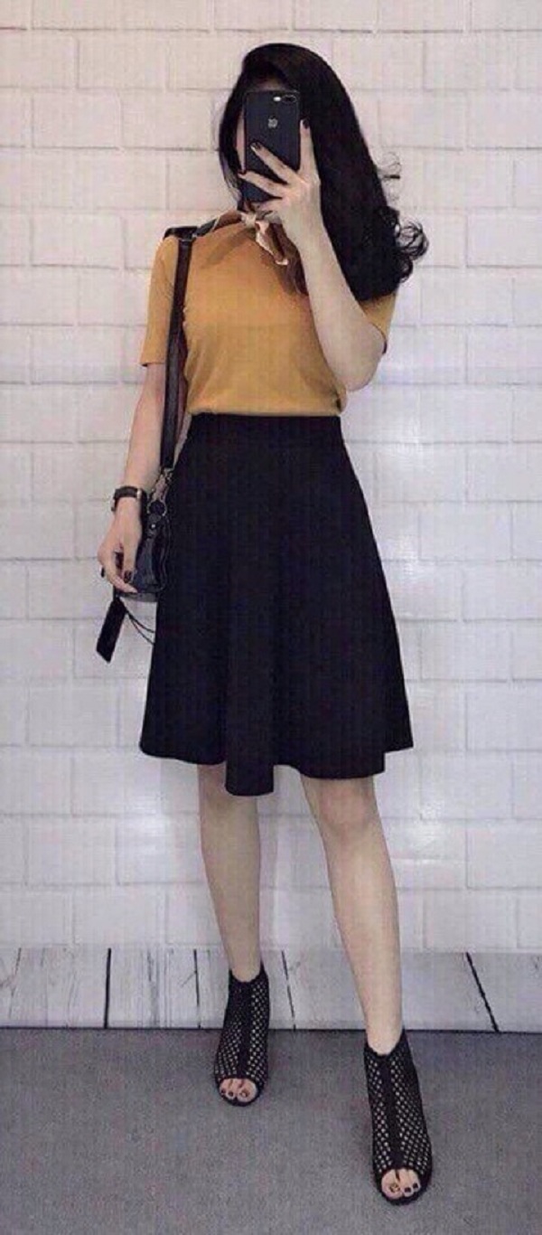 Chân váy xòe đầu gối cho dáng đẹp xinh