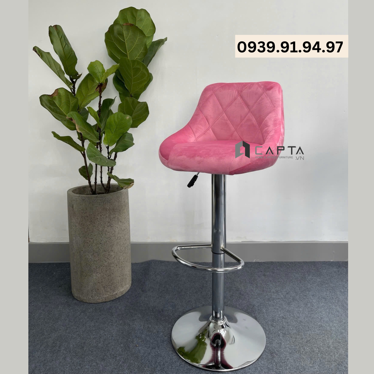 Ghế quầy bar nệm vải CB2261A-F Nội thất Capta Ghế quầy bar nệm vải nhung chân mâm sơn đen