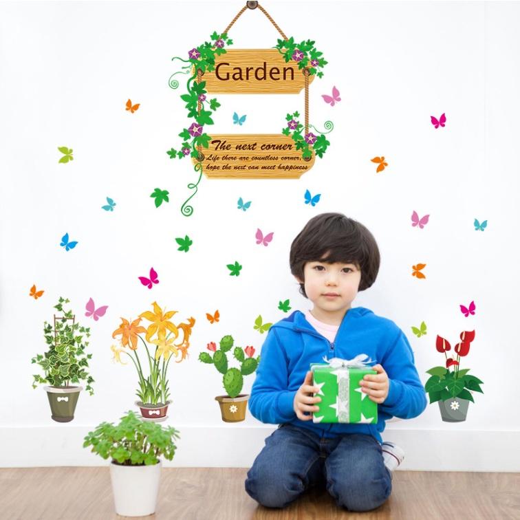 Decal dán tường trang trí - KỆ CHẬU CÂY HOA LÁ CÀNH SẮC NÉT NHIỀU MẪU