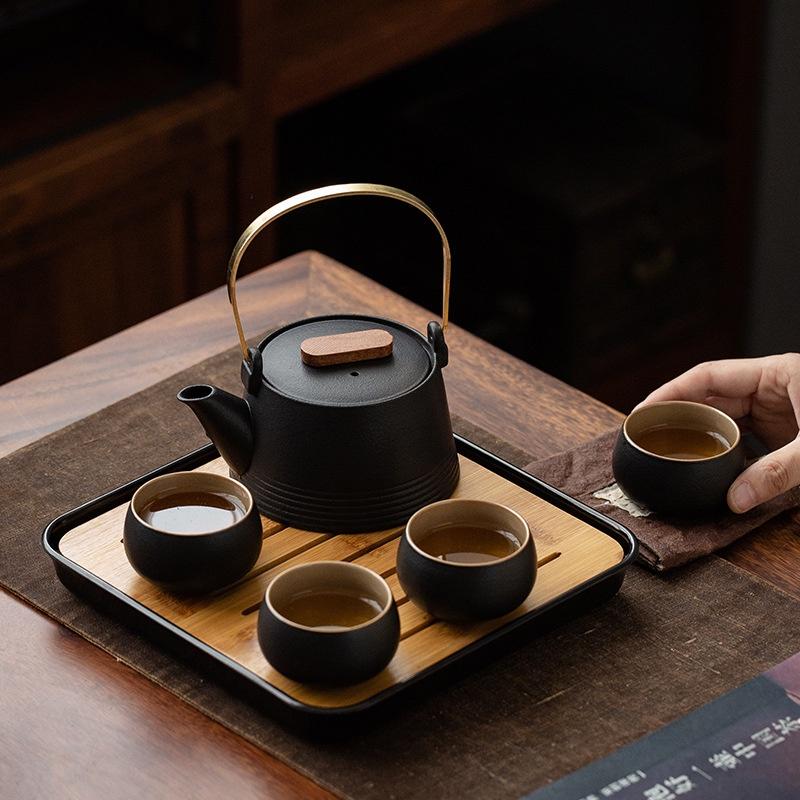 Bộ ấm trà ONGTRE bằng gốm sứ kèm khay và túi tiện lợi dùng cho dã ngoại, du lịch, nhà hàng