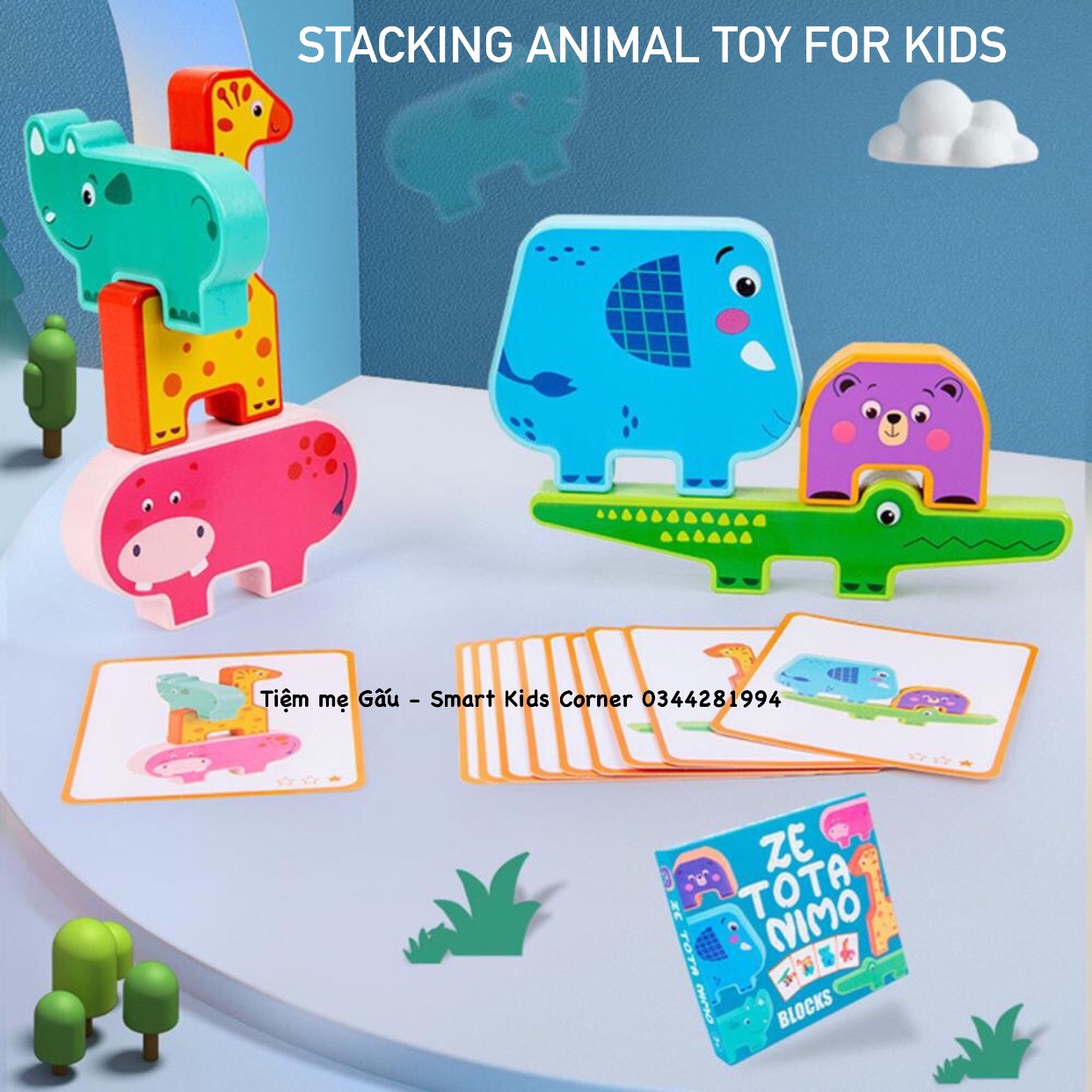 ĐỒ CHƠI MONTESSORI BẰNG GỖ XẾP HÌNH THĂNG BẰNG MẪU ĐỘNG VẬT DỄ THƯƠNG STACKING ANIMAL TOYS GIÚP BÉ RÈN LUYỆN SỰ KIÊN TRÌ