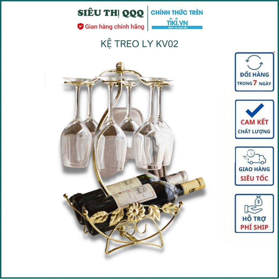Giá treo ly rượu vang  vầ để được 2 chai vang – Hàng chính hãng – Vàng hoàng gia