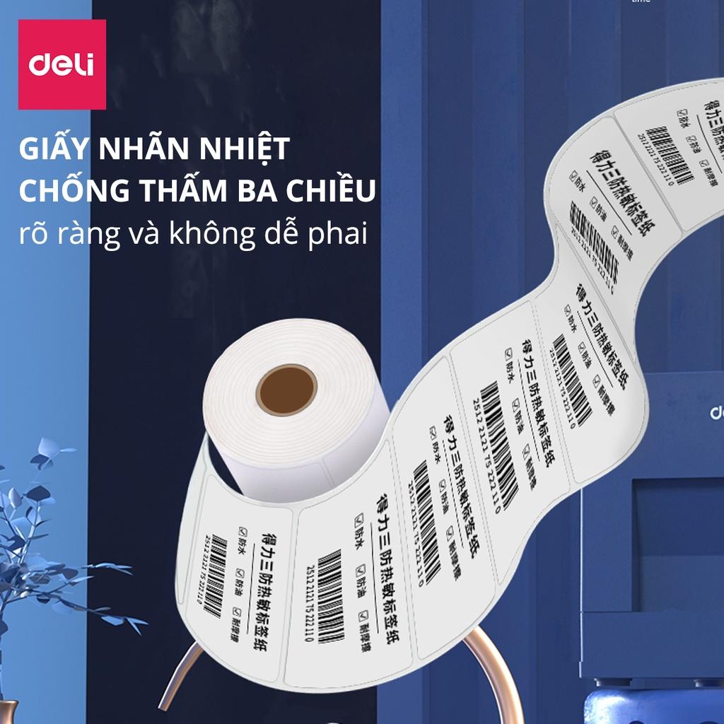 Giấy In Nhiệt Tự Dính hàng chính hãng Deli 3 Lớp Cuộn 325 Tờ 10x15 - Dùng Cho Đơn Hàng TMĐT, Mã Vạch, Hóa Đơn - Không Phai Mực - 12308