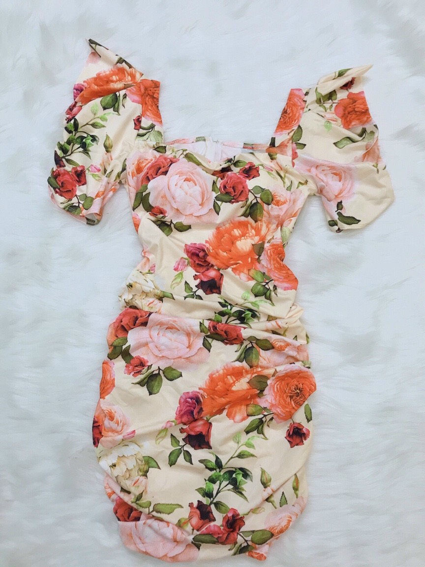 Đầm Body Nhún In Hoa 3D - Hậu Nguyễn Store