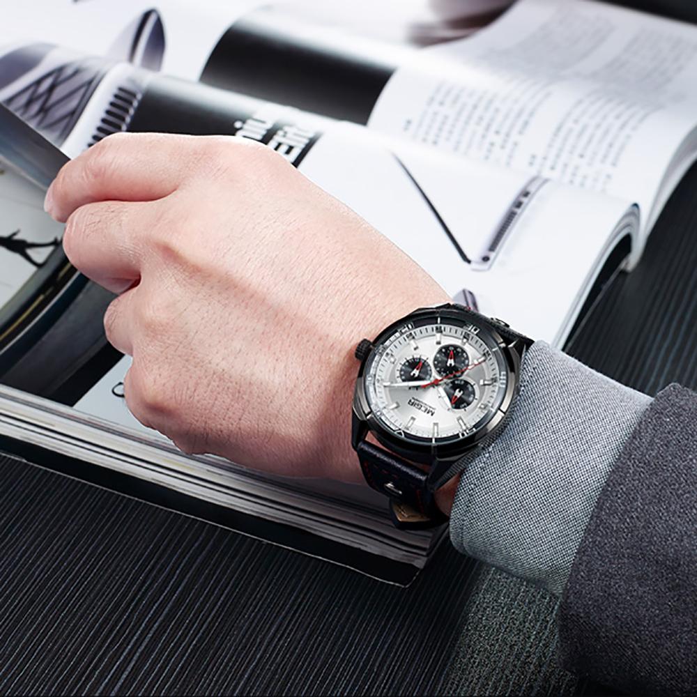 Đồng hồ thể thao MEGIR Chronograph Nam Đồng hồ thạch anh Dây da dạ quang Đồng hồ đeo tay - Màu cà phê