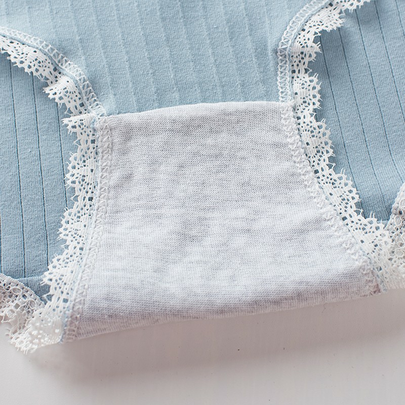 Quần cotton tăm màu trơn viền ren ôm mông cạp lưới đính nơ