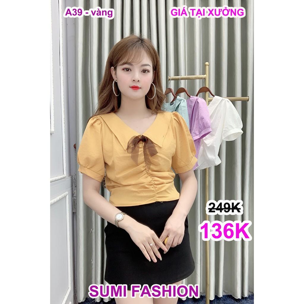 Áo cổ nơ tay bồng Chất liệu đũi, mềm, min, mát, không nhăn A39. size 40-63kg