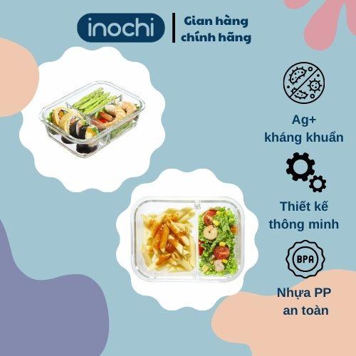 Hộp Thuỷ Tinh Đựng Thực Phẩm Nikko Inochi (có ngăn)Chữ nhật Đựng, Thức ăn Trong Ngăn Đá Tủ Lạnh, Bảo Quản Thực Phẩm Tươi