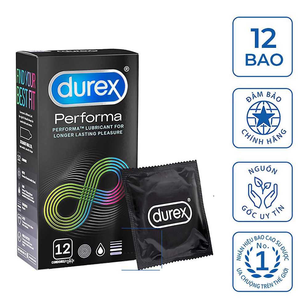 Combo Bao Cao Su Lâu Ra Durex Performa - 12s + Gel Bôi Trơn Sagami Original