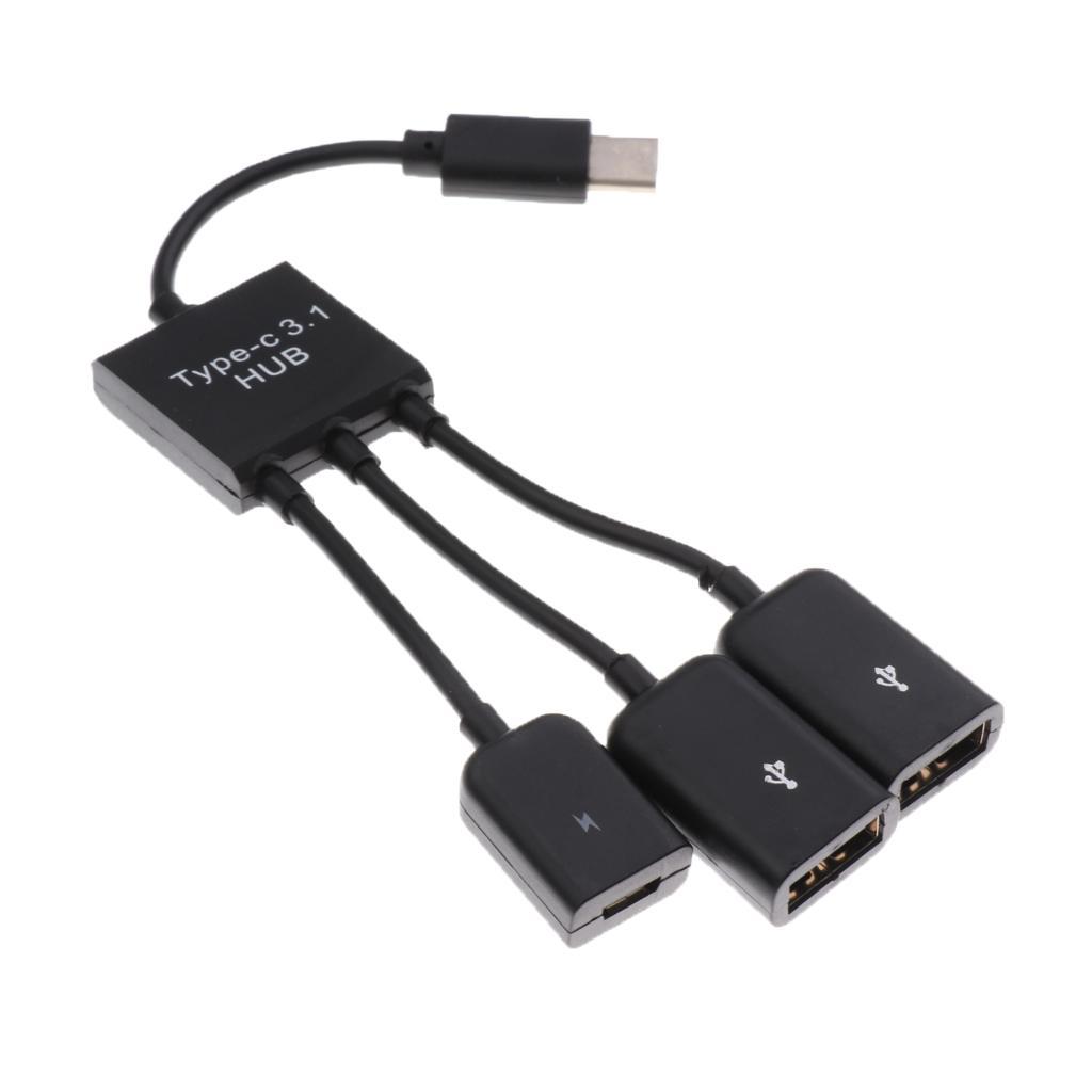 USB 3.1 Type C to Female 2 Dual USB A 2.0 Micro USB OTG Hub Adapter Cable