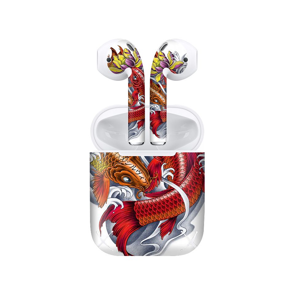 Miếng dán skin chống bẩn cho tai nghe AirPods in hình Cá chép hoa sen - CHR003