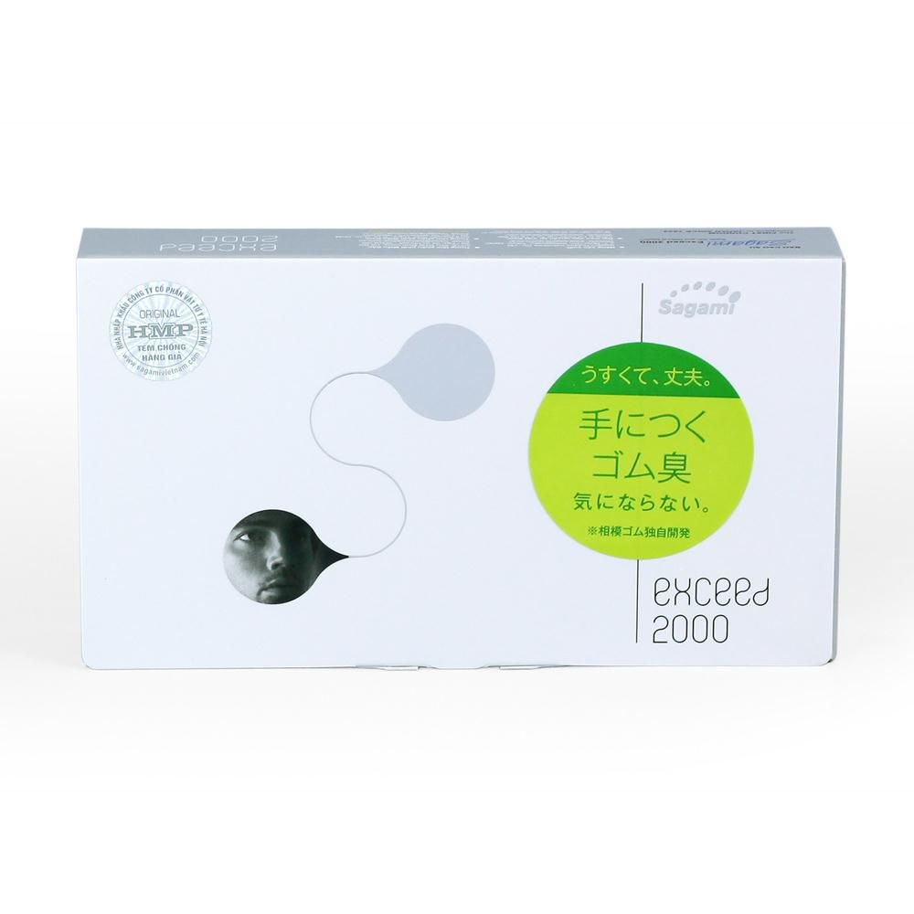 Bao Cao Su Mỏng Ôm Khít Của Nhật Bản Sagami Exceed 2000 (Hộp 12 Chiếc) - 2 Lằn Thắt Chống Tuột Hiệu Quả - Kèm Gel Jex Nhật - Che Tên Sản Phẩm