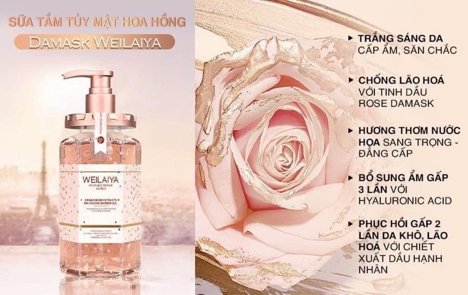 Sữa tắm trắng da cánh hoa hồng Damask Weilaiya Grand Rose Extracts Whitening Shower Gel 450ml