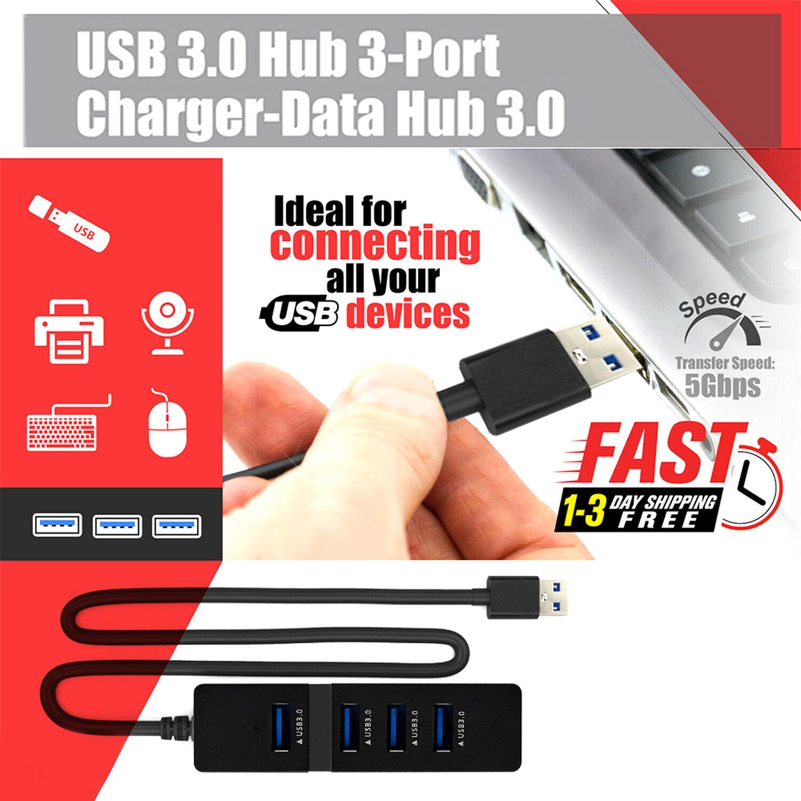 Compact 4 Ports USB 3.0 Hub Multi Splitter Portable for Desktop Computer PC