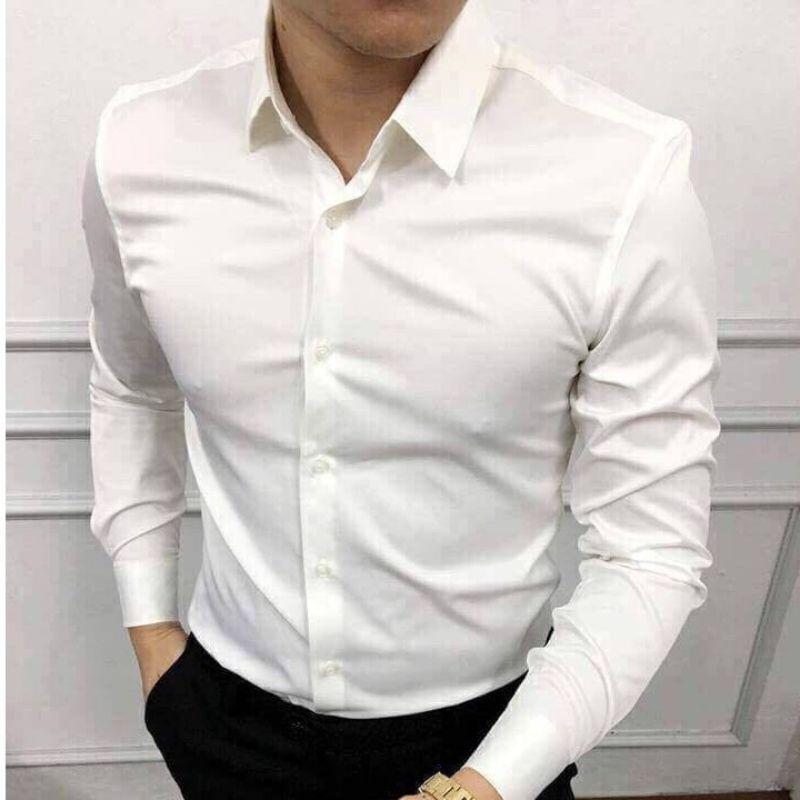 Áo sơ mi nam trơn dài tay, áo sơ mi trắng gấp hộp công sở chất liệu cotton mịn cao cấp
