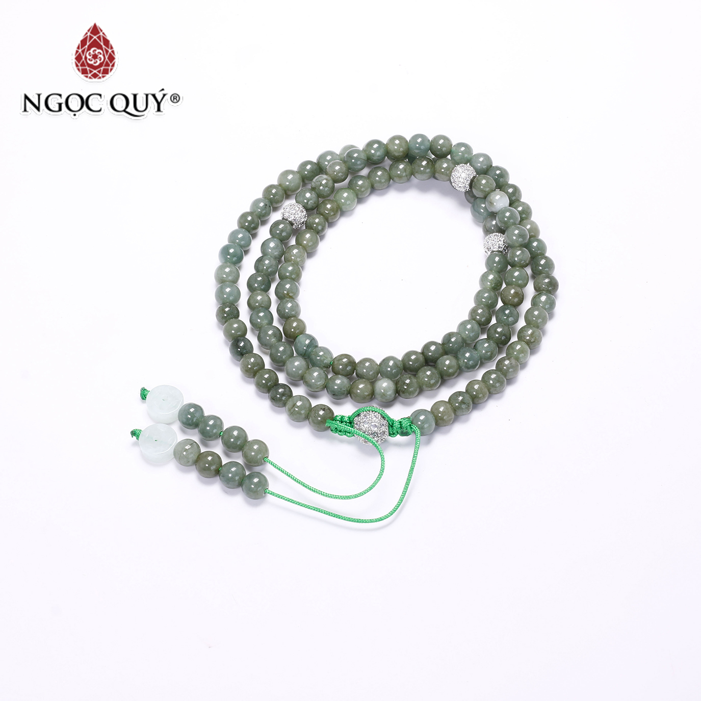 Chuỗi 108 hạt cẩm thạch nước ngọc mệnh hỏa, mộc - Ngọc Quý Gemstones