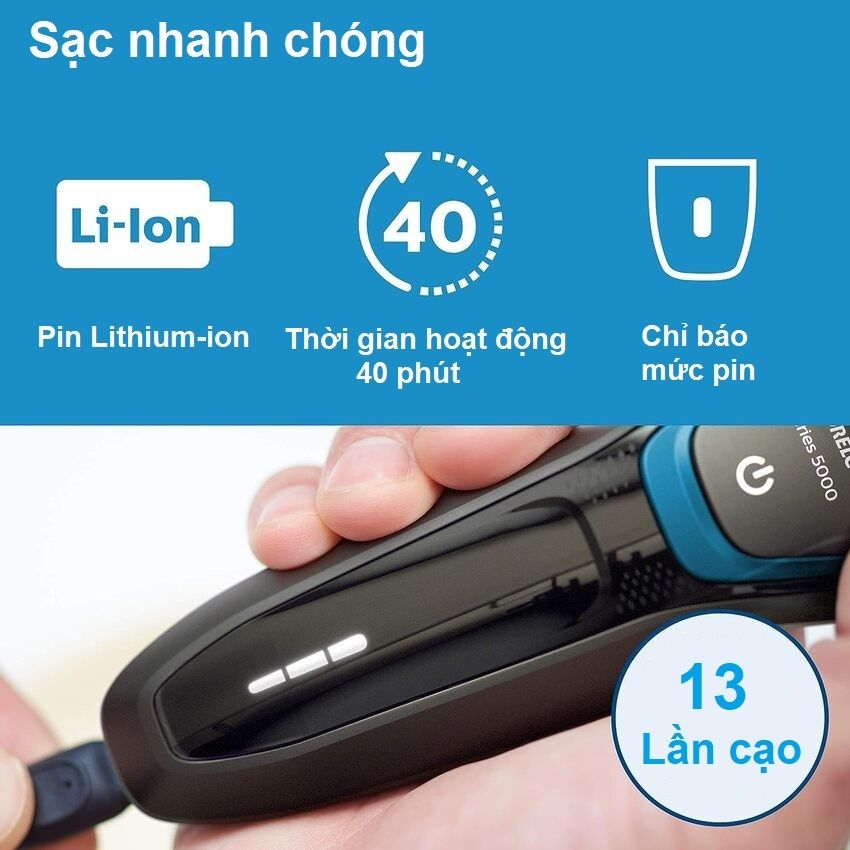 Máy cạo râu khô và ướt Philips Norelco S5290/88 Series 5000 có đầu tỉa tóc mai và ria mép - Hàng nhập khẩu