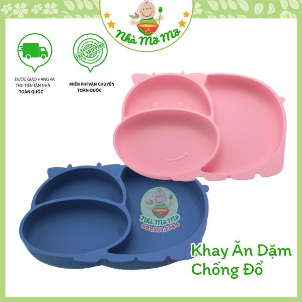 Khay Silicon Bò Sữa 3 Ngăn Có Đế Chống Lật Cho Bé Ăn Dặm