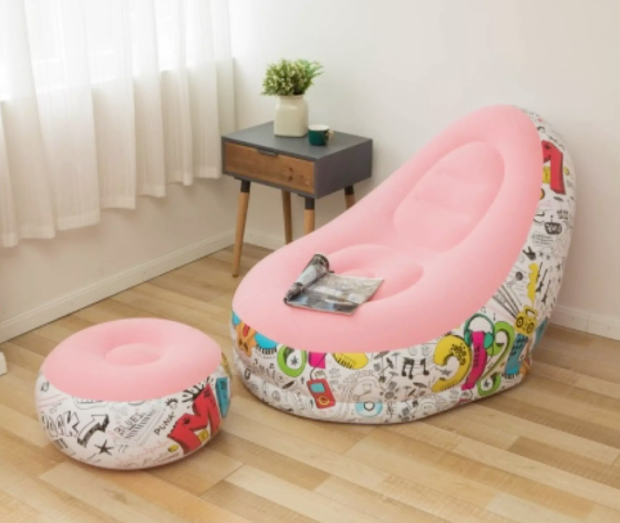 PinkMuice Ghế Bơm Hơi Nghỉ Ngơi kèm Gác Chân