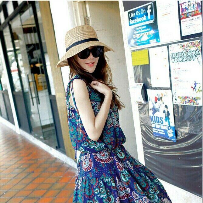 Women's Ladies Fashion Summer Beach Sun Visor Wide Brim Stripe Floppy Hat HBJYT