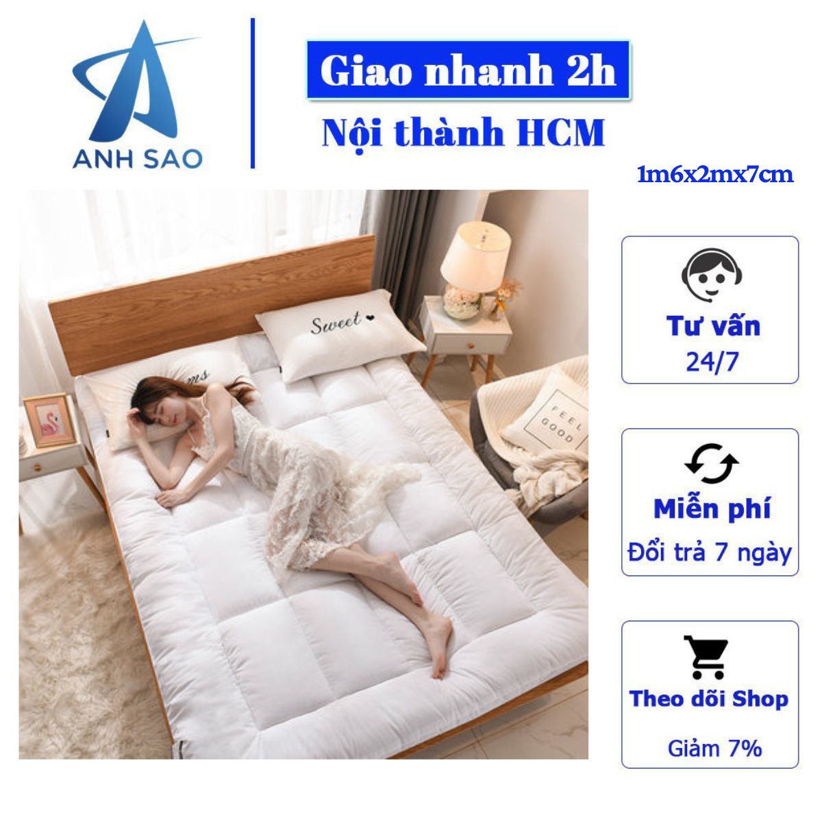 Topper Lông Vũ Microfiber A Làm Mềm Nệm Cao Cấp Chuẩn 5 Sao Dày 7cm