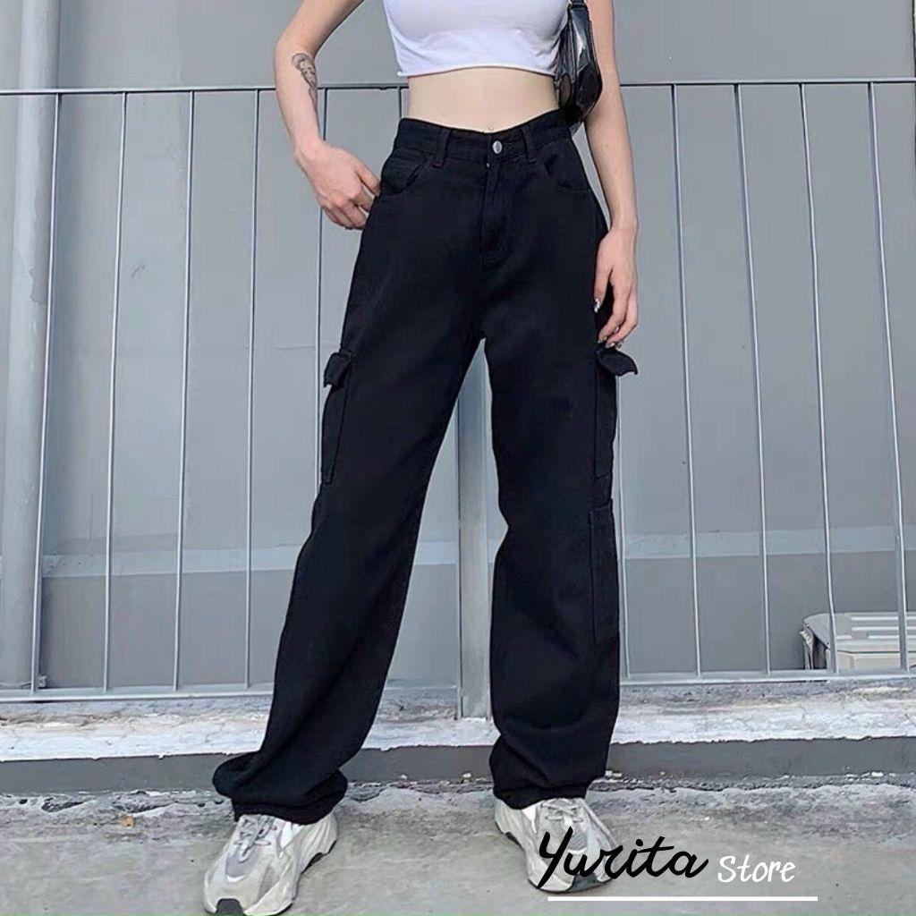 Quần Jean Túi Hộp Ống Rộng 2 Túi Yurita Quần Jeans Ống Đứng Dáng Suông Nữ Cạp Cao Quần Kaki Lưng Cao