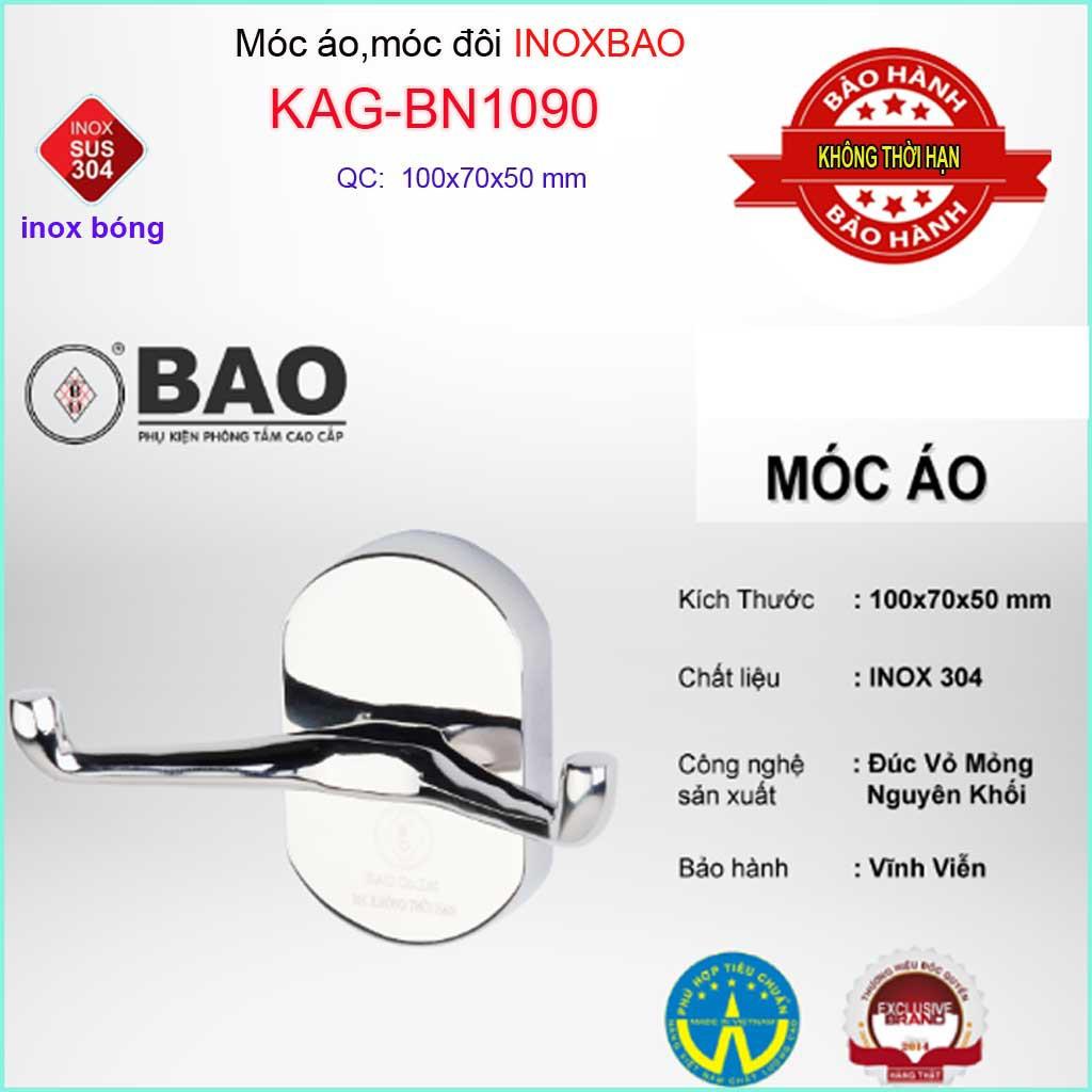 Móc đôi Inox Bảo KAG-BN1090, móc 2 treo đồ nhà tắm SUS304 đế đúc thiết kế tuyệt đẹp sang trọng tinh tế đến từng chi tiết