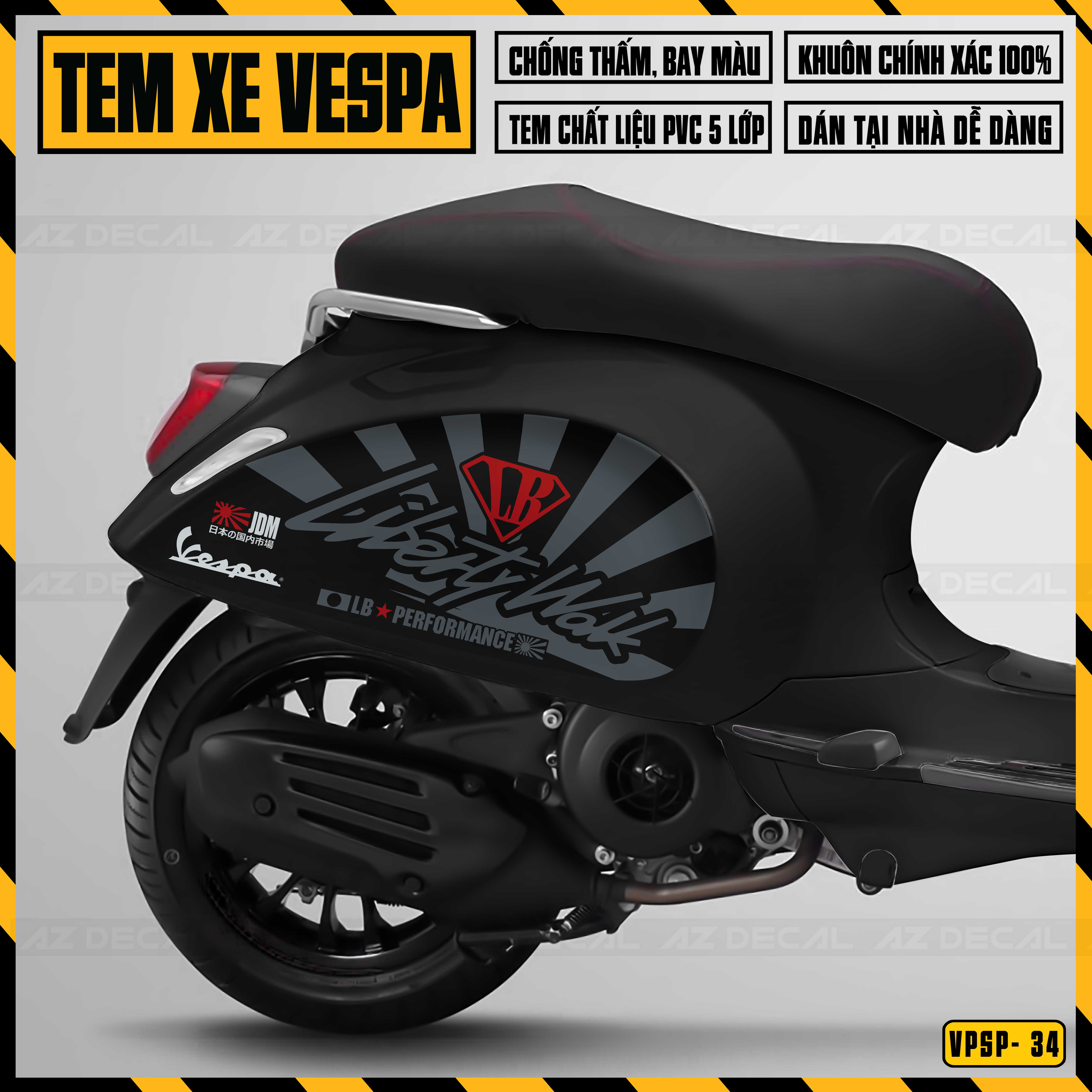 Decal Rời Dán Xe Vespa Sprint / Primavera Mẫu Libertywalk | VP34 | Tem Chế Xe Máy Chống Nước, Chống Phai Màu, Dễ Dán